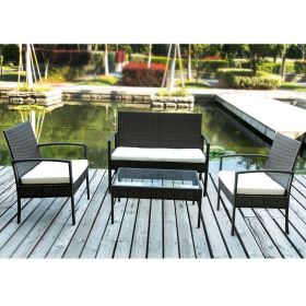 4Pcs Outdoor Rattan Furniture Set Patio Cushioned Set Garden Sofa Set(Beige Cushion)